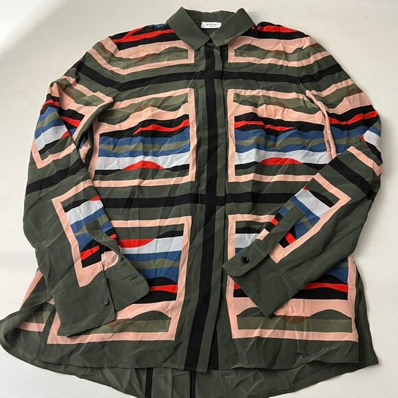 AKRIS Punto Mulberry Silk Multicolor Printed Silk Blouse Top Women Size 6 - Picture 12 of 12